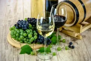 Wine, grapes, barrel